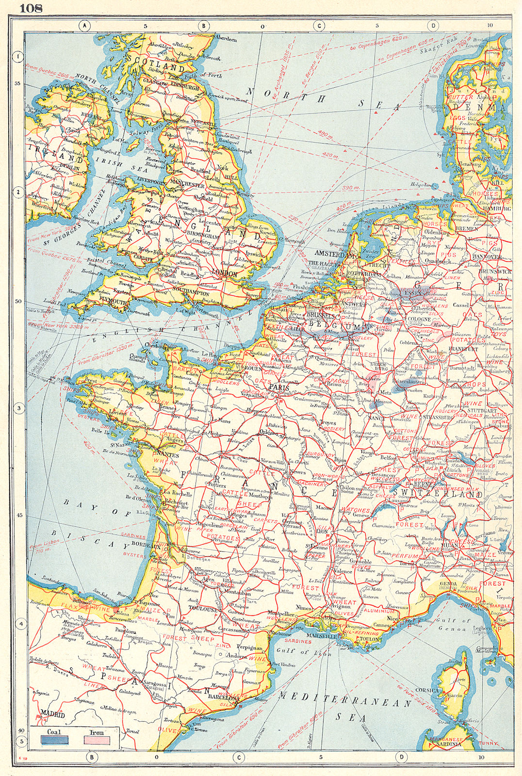 WESTERN EUROPE AGRICULTURAL & INDUSTRIAL PRODUCTS. France UK Benelux 1920 map